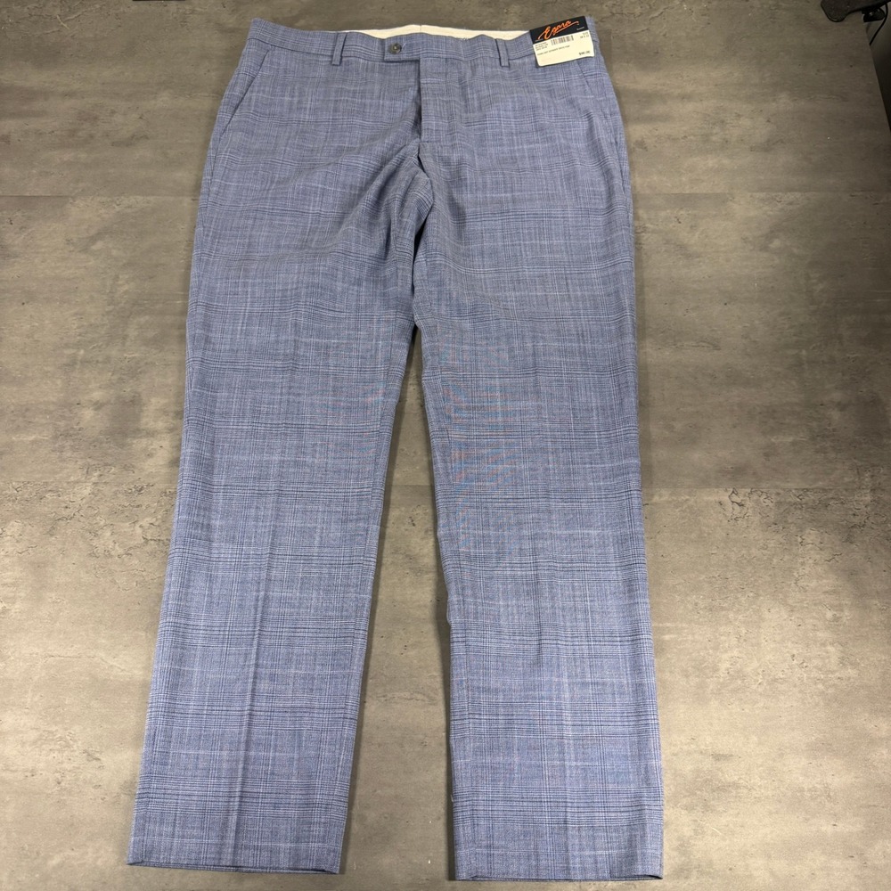 Egara Dress Pants Mens 38x32 Skinny Fit Stretch Separates Blue Plaid NEW